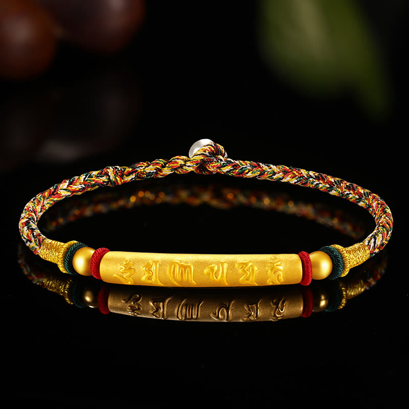 Stone of buddha Tibetan 999 Gold Om Mani Padme Hum Handcrafted Eight Thread Peace Knot Luck Braided Couple Bracelet