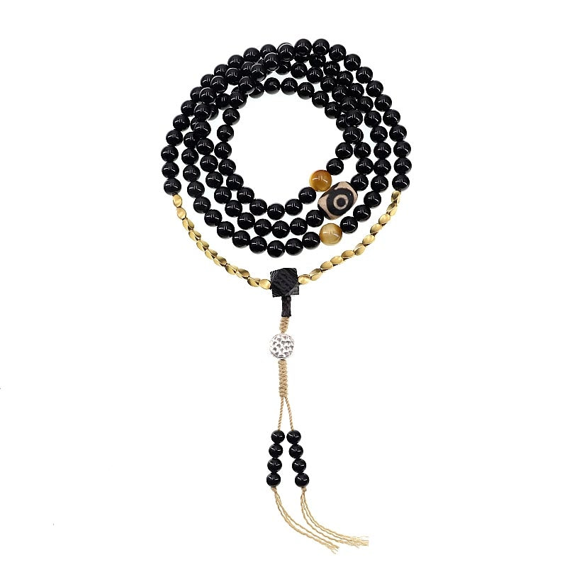 Stone of buddha Tibetan 108 Mala Beads Black Onyx Three-eyed Dzi Beads Protection Bracelet