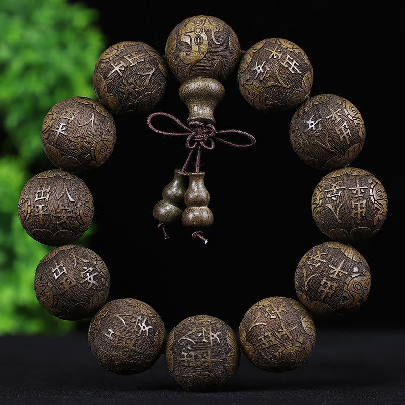 Stone of buddha Chinese Zodiac Rosewood Ebony Boxwood Copper Coin PiXiu Carved Warmth Bracelet