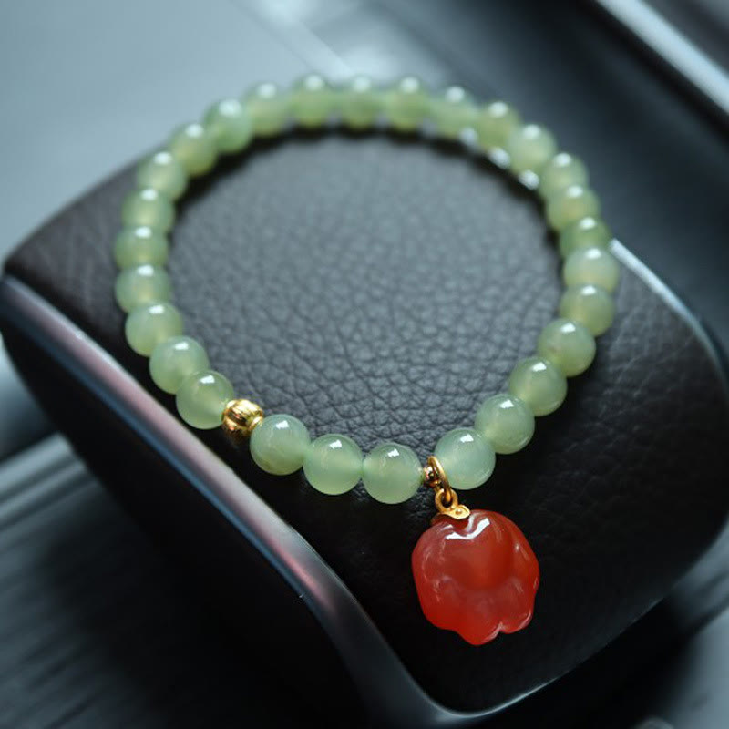 Stone of buddha 925 Sterling Silver Plated Gold Natural Hetian Jade Bead Gourd Lotus Bamboo Fu Character Luck Bracelet