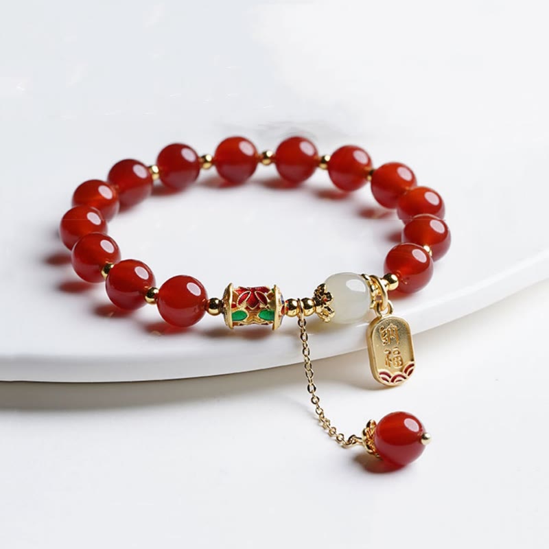 Stone of buddha Natural Red Agate Hetian Jade Fu Character Confidence Charm Bracelet