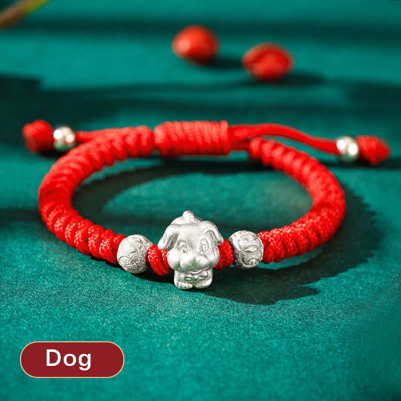 Stone of buddha 999 Sterling Silver Chinese Zodiac Red Rope Luck Handcrafted Kids Bracelet
