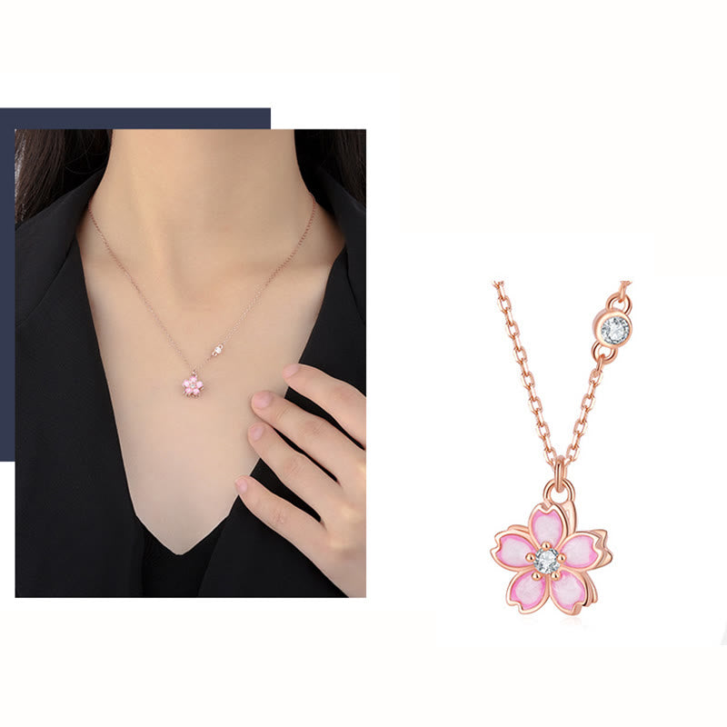 Stone of buddha 925 Sterling Silver Cherry Blossom Flower Rotatable Protection Necklace Pendant