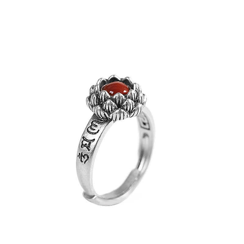 Stone of buddha925 Sterling Silver Lotus Red Agate Confidence Blessing Ring