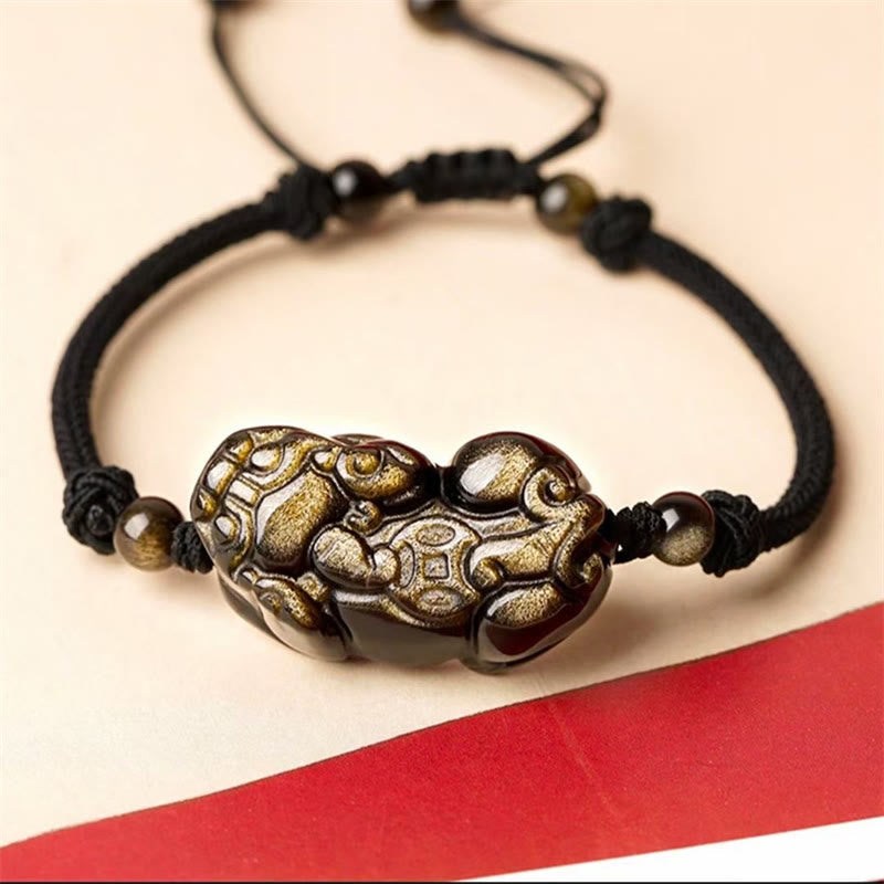 Stone of buddha Natural Obsidian Amethyst Citrine PiXiu Cooper Coin Wealth Bracelet