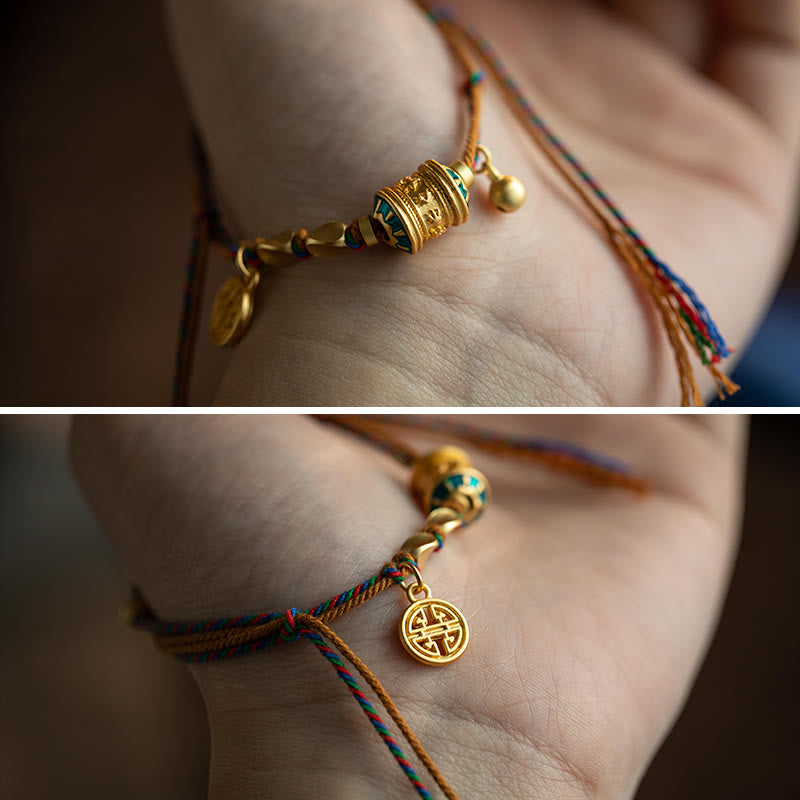 Stone of buddha Tibetan Handmade Om Mani Padme Hum Prayer Wheel Protection Strength String Bracelet