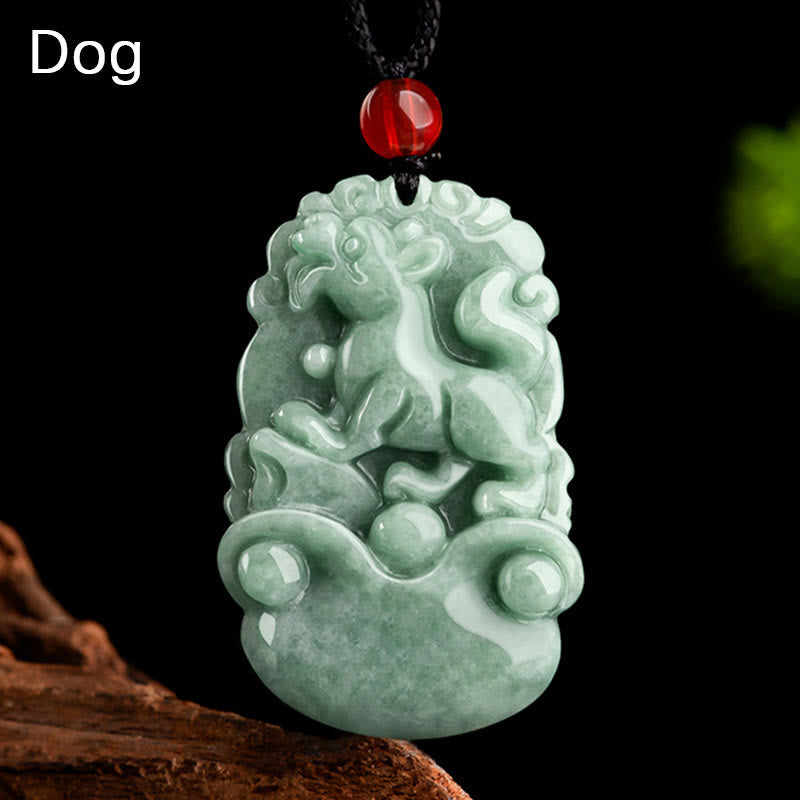 Stone of buddha Natural Green Jade 12 Chinese Zodiac Luck Prosperity Necklace Pendant