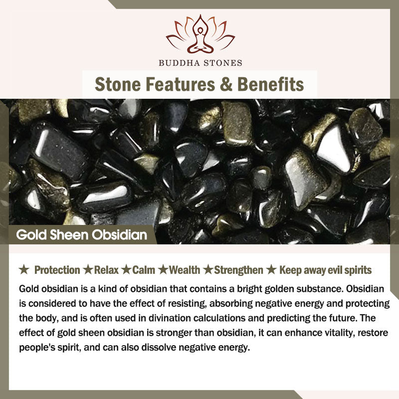 Stone of buddha Natural Gold Sheen Obsidian PiXiu Om Mani Padme Hum Wealth Bracelet