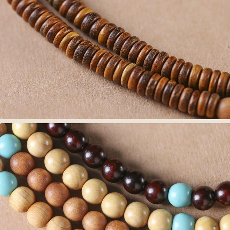Stone of buddha Sandalwood Small Leaf Red Sandalwood Thuja Sutchuenensis Boxwood Turquoise Protection Double Wrap Bracelet