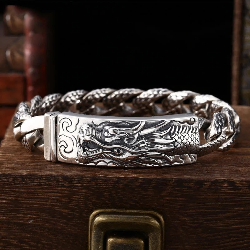 Stone of buddha Retro Dragon Scale Pattern Engraved Protection Bracelet