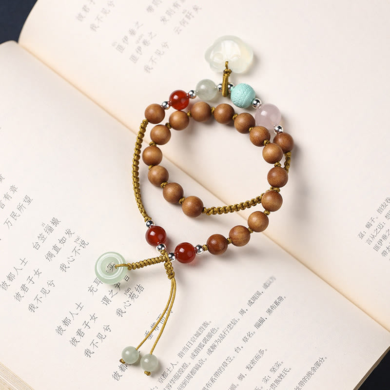 Stone of buddha Green Sandalwood Chalcedony Peace Buckle Charm Soothing Double Wrap Bracelet