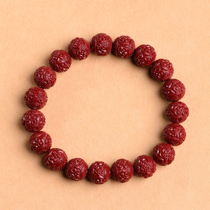 Stone of buddha Natural Cinnabar Om Mani Padme Hum Fret Pattern Lotus Blessing Bracelet