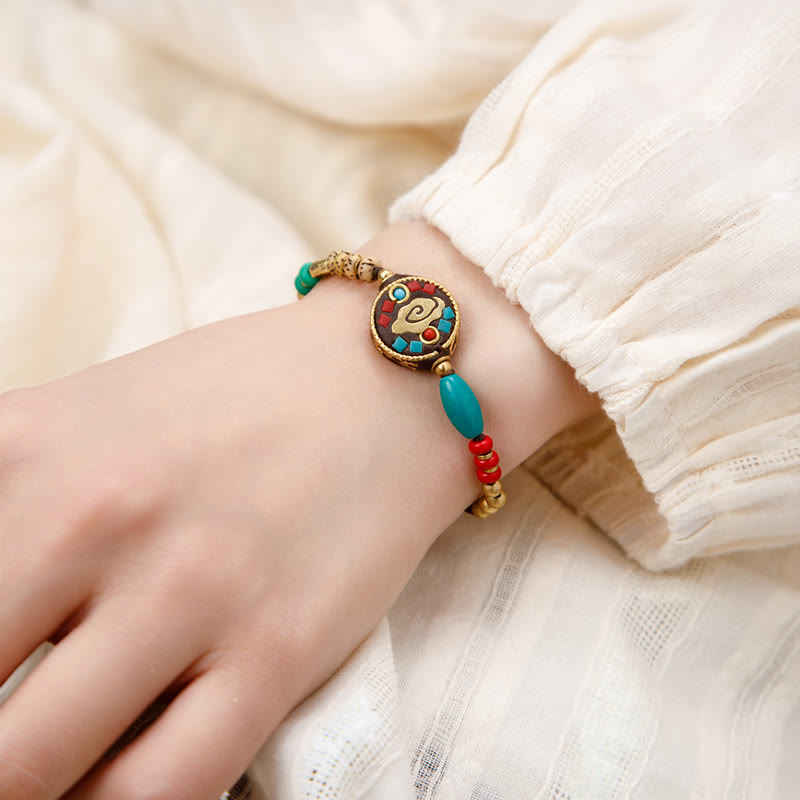 Stone of buddha Tibetan Turquoise Om Mani Padme Hum Protection Strength Bracelet