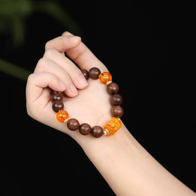Stone of buddha Natural Phoebe Zhennan Wood Om Mani Padme Hum God Of Wealth Crystal Protection Bracelet