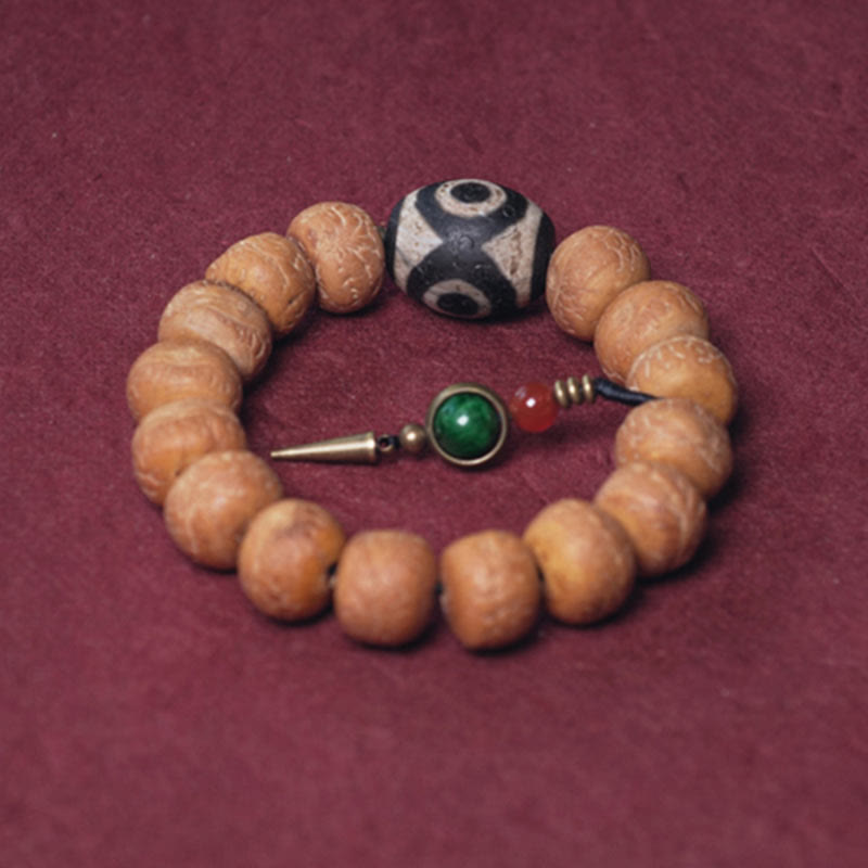 Stone of buddha Tibet Bodhi Seed Dzi Bead Peace Charm Wrist Mala Bracelet