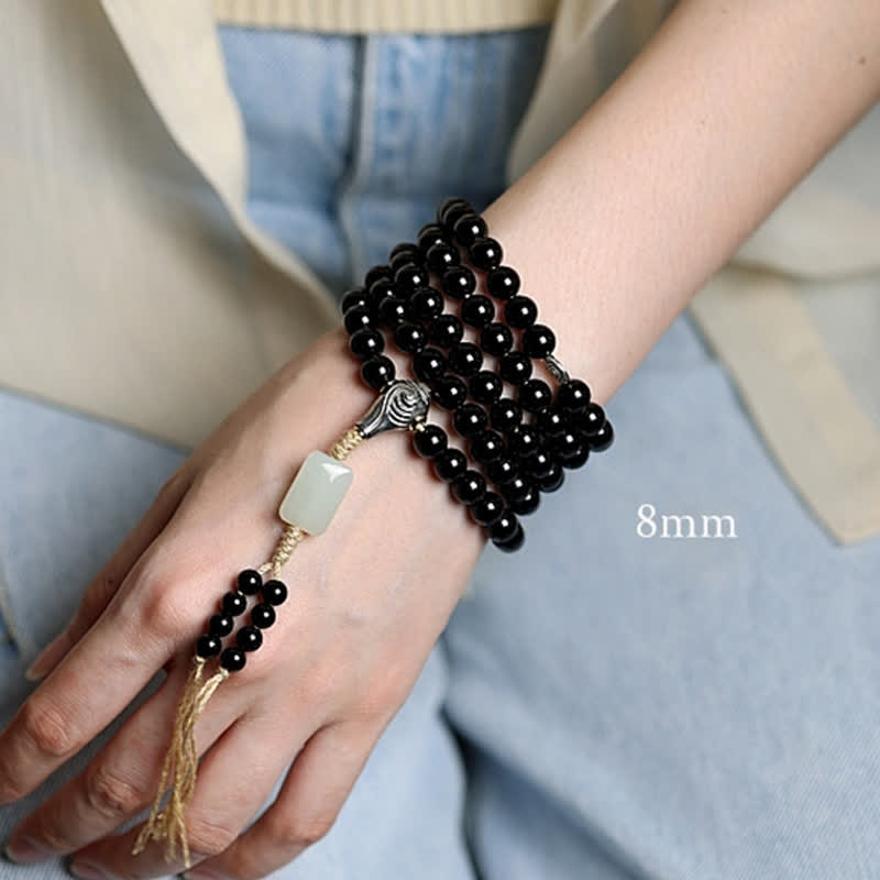 Stone of buddha Tibetan Black Onyx Hetian Jade 108 Mala Beads Fortune Bracelet