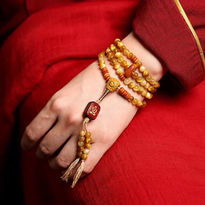 Stone of buddha 108 Mala Beads Natural Tiger Eye Copper Dorje Protection Tassel Bracelet