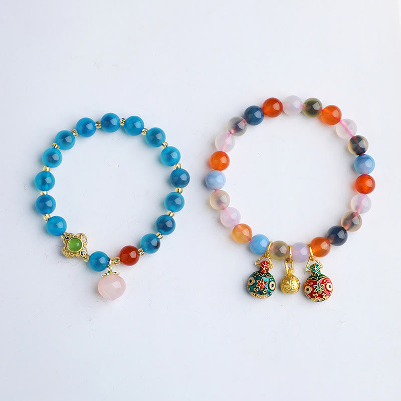 Stone of buddha Colorful Candy Agate Gold Swallowing Beast Family Peach Harmony Charm Bracelet