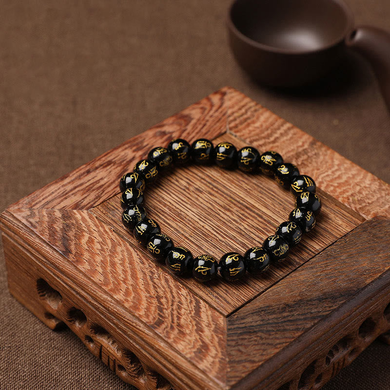 Stone of buddha Tibet White Crystal Black Onyx Om Mani Padme Hum Meditation Bracelet