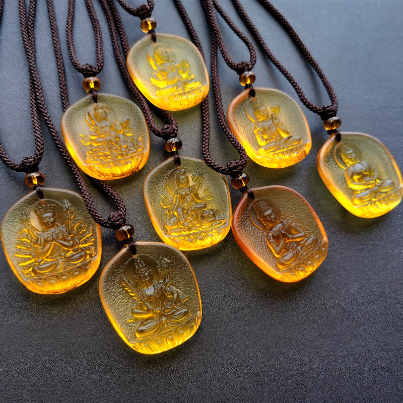 Stone of buddha Chinese Zodiac Natal Buddha Blessing Liuli Crystal Compassion Necklace Pendant