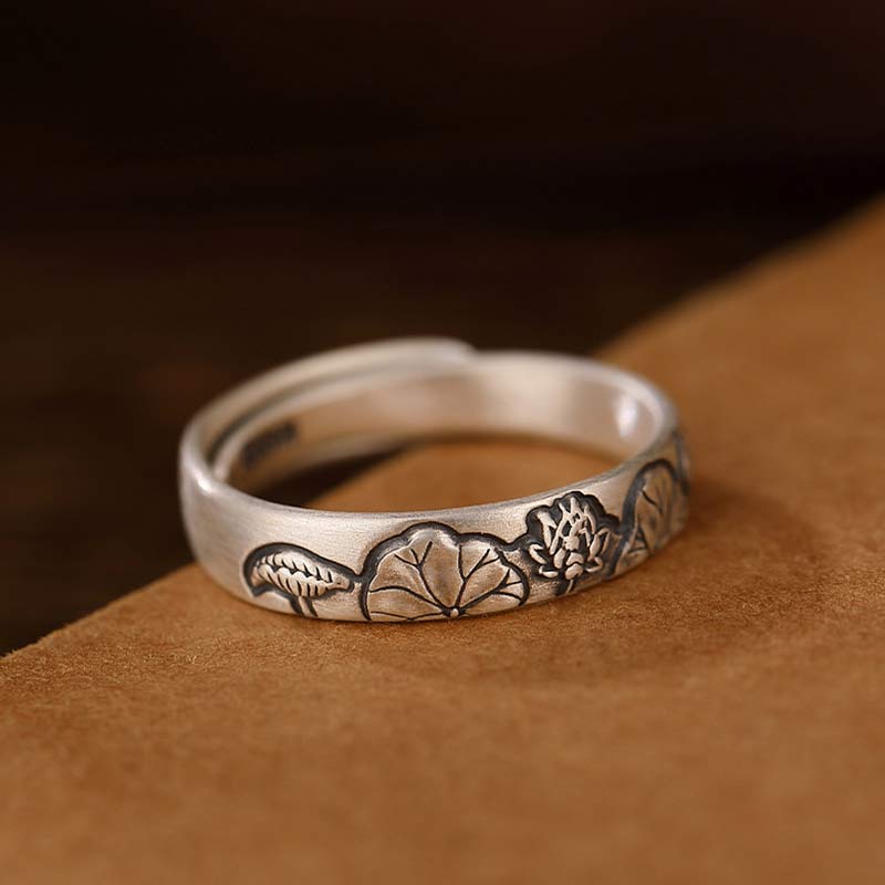 Stone of buddha 999 Sterling Silver Lotus Peony Flower Enlightenment Ring