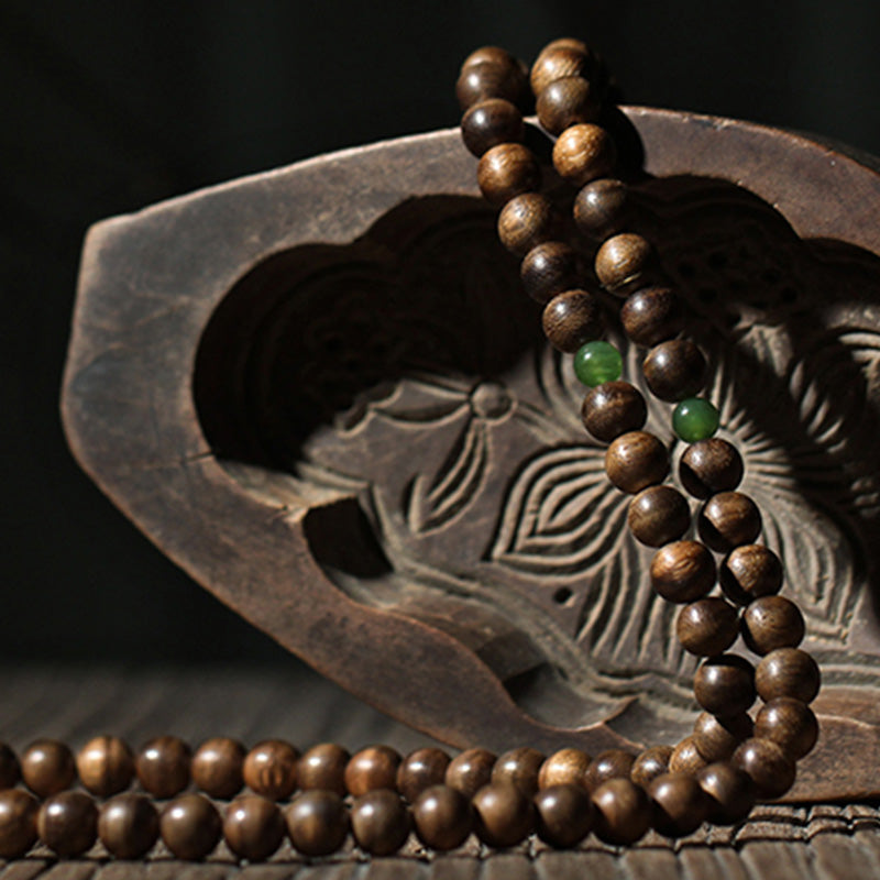 Stone of buddha 999 Gold 108 Mala Beads Kalimantan Agarwood Cyan Jade Six True Words Strength Bracelet