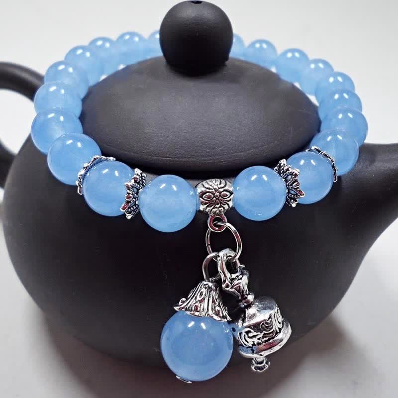 Stone of buddha Vintage Crystal Chalcedony Stone Energy Beaded Bell Charm Bracelet