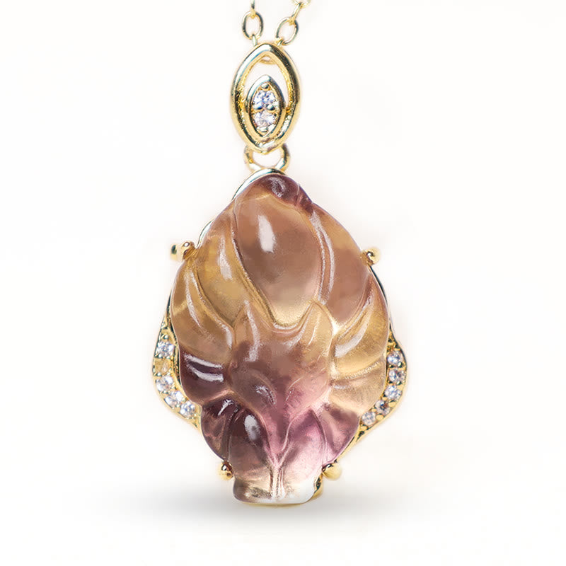 Stone of buddha Natural Colorful Fluorite Nine-Tailed Fox Protection Necklace Pendant