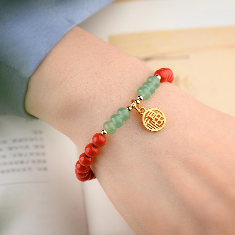 Stone of buddha Tibetan Cinnabar Green Aventurine Luck Bracelet Necklace