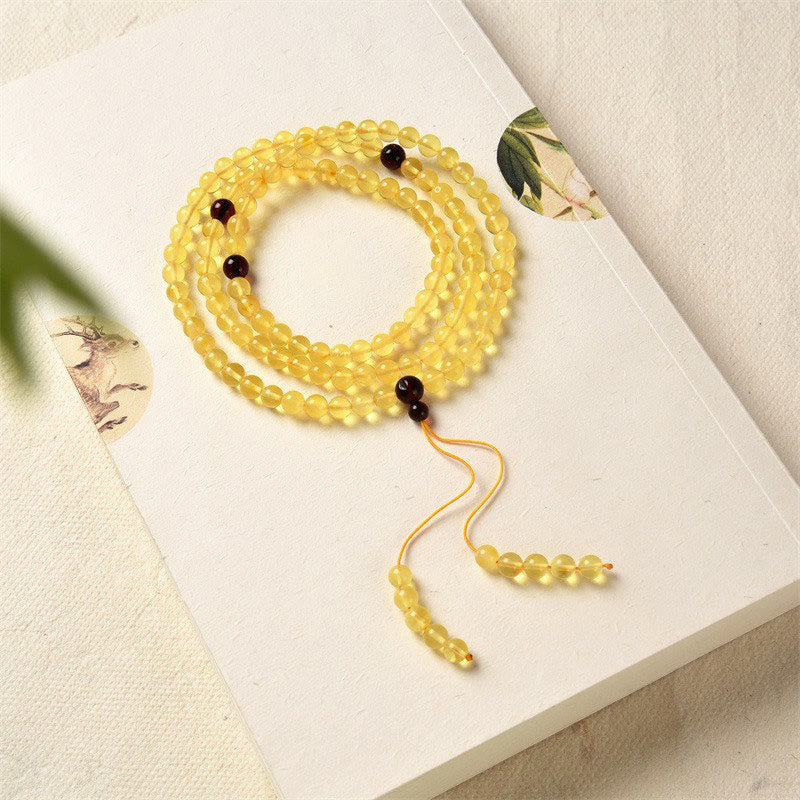 Stone of buddha 108 Mala Beads Natural Amber Clear Anxiety Bracelet