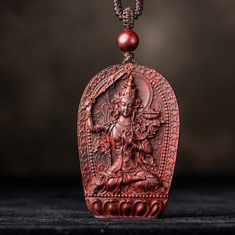 Stone of buddha Chinese Zodiac Natal Buddha Small Leaf Red Sandalwood Lotus Protection Necklace Pendant