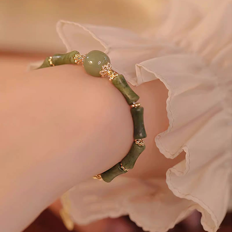 Stone of buddha 14K Copper Plated Peridot Hetian Jade Bamboo Pattern Luck Bracelet
