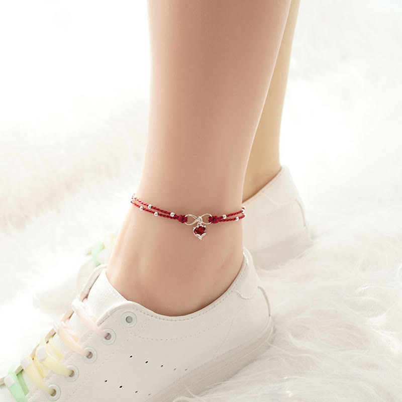 Stone of buddha Love Heart Infinity Symbol Braided String Anklet