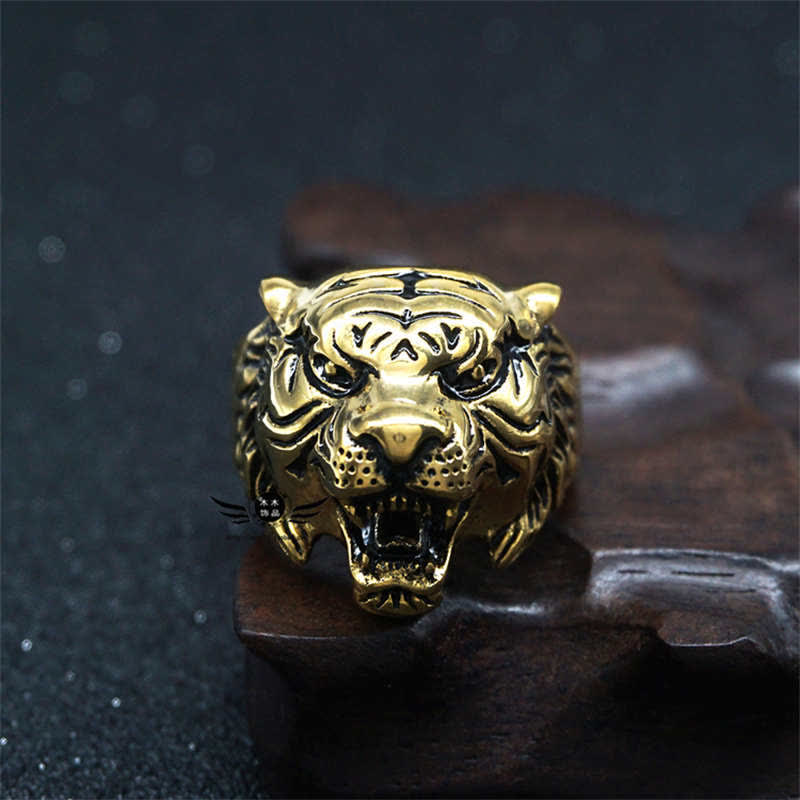 Stone of buddha Men's Animal Tiger Head Titanium Steel Balance Calm Punk Rock Biker Ring