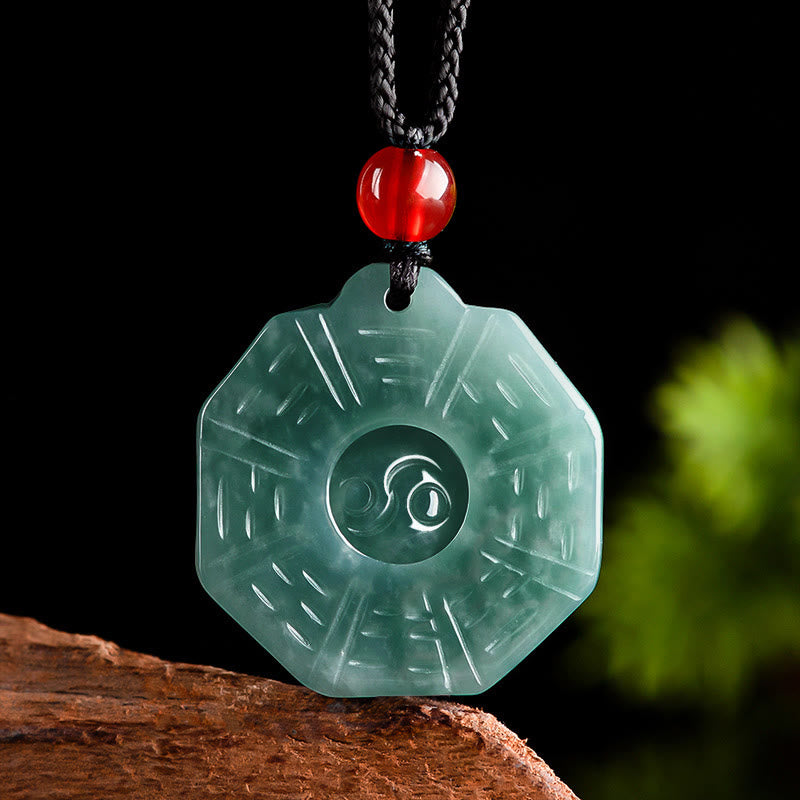 Stone of buddha Natural Jade FengShui Bagua Yin Yang Prosperity Necklace Pendant