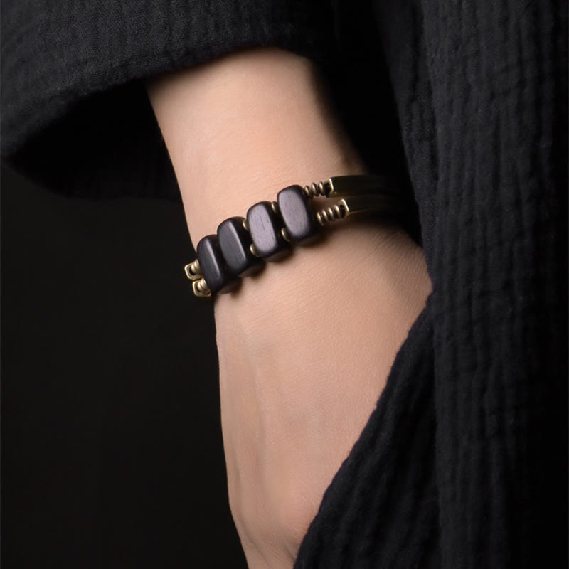 Stone of buddha Tibetan Ebony Wood Copper Balance Double Layer Bracelet
