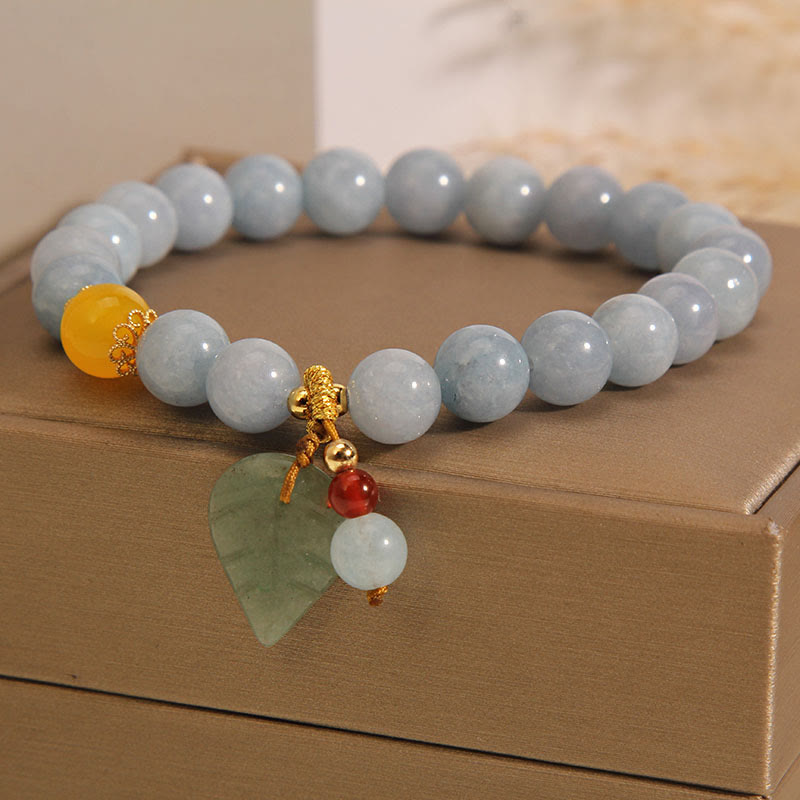 Stone of buddha Aquamarine Jade Leaf Healing Charm Bracelet