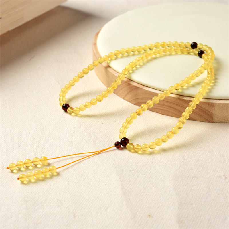 Stone of buddha 108 Mala Beads Natural Amber Clear Anxiety Bracelet