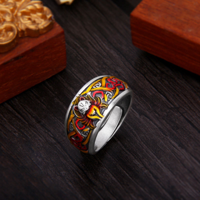 Stone of buddha 999 Sterling Silver Nine Tailed Fox Success Protection Ring