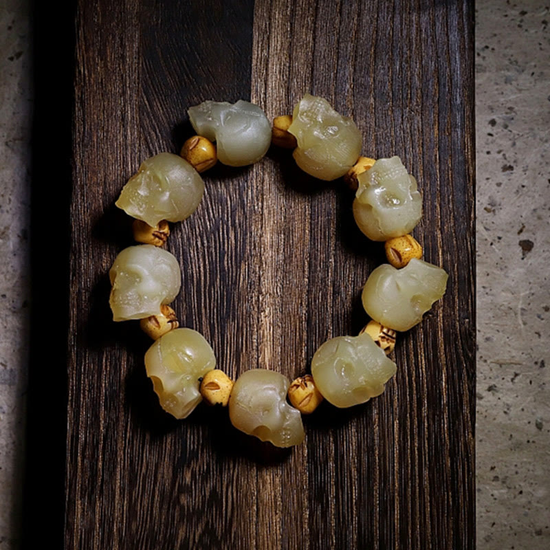 Stone of buddha Handmade Tibetan Sheep Horn Skull The Lord of the Corpse Forest Yak Bone Engraved Luck Bracelet