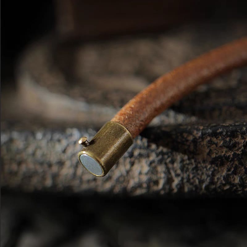 Stone of buddha Retro Leather Luck Healing Copper Magnetic Buckle Bracelet