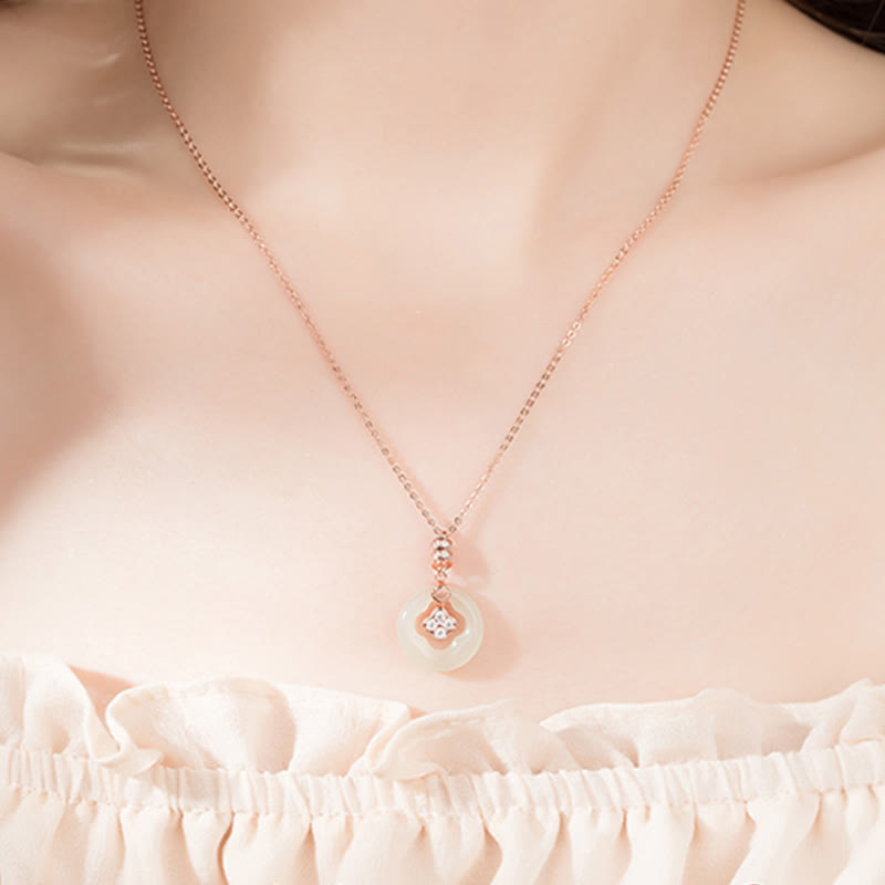 Stone of buddha 925 Sterling Silver Natural Hetian Jade Lucky Four Leaf Clover Zircon Necklace Pendant With Gift Box