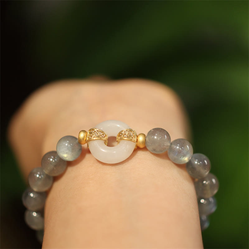 Stone of buddha Natural Moonstone Heitan Jade Peace Buckle Healing Bracelet