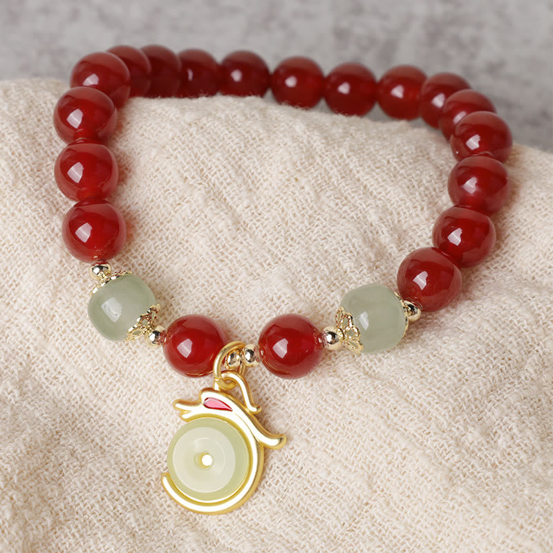 Stone of buddha Year of the Dragon Red Agate Jade Peace Buckle Fu Character Success Bracelet