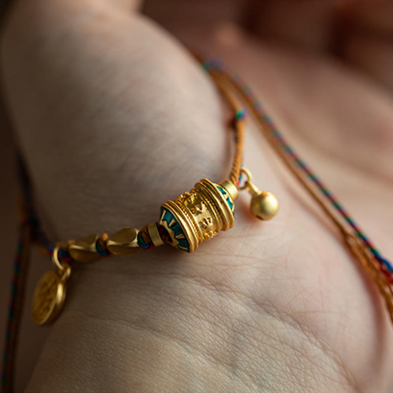 Stone of buddha Tibetan Handmade Om Mani Padme Hum Prayer Wheel Protection Strength String Bracelet
