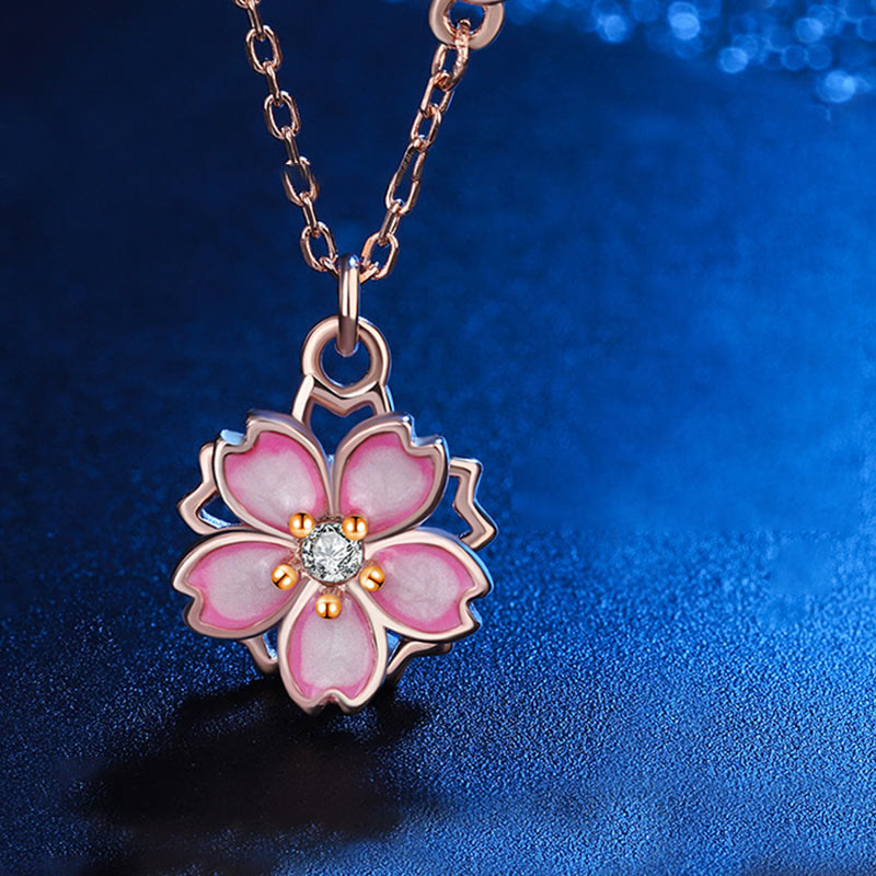 Stone of buddha 925 Sterling Silver Cherry Blossom Flower Rotatable Protection Necklace Pendant