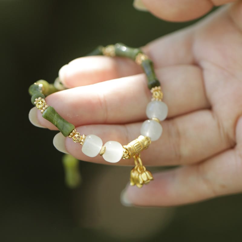 Stone of buddha Green Bamboo Jade Lily of the Valley Wealth Bracelet
