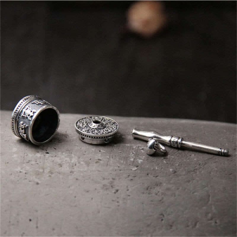 Stone of buddha 925 Sterling Silver Om Mani Padme Hum Prayer Wheel Purity Rotatable Necklace Pendant