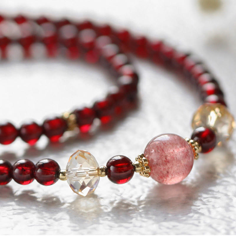 Stone of buddha 14K Gold Plated Natural Garnet Strawberry Quartz Stability Double Wrap Bracelet