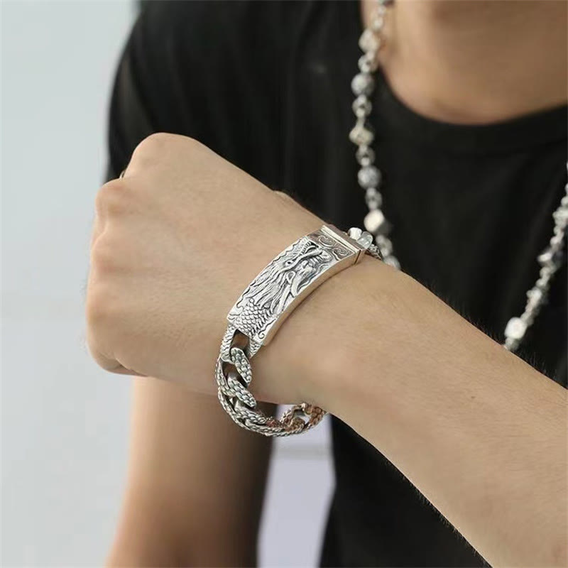 Stone of buddha Retro Dragon Scale Pattern Engraved Protection Bracelet